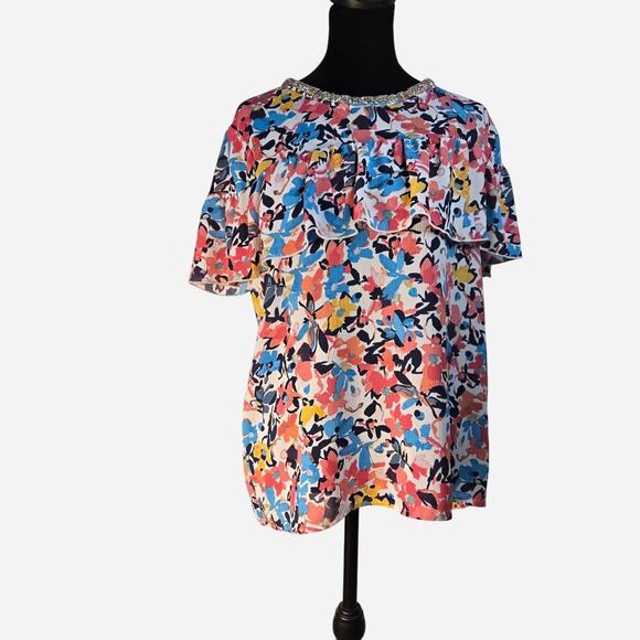 Juicy Couture multicolor floral ruffle blouse size medium - Picture 1 of 7